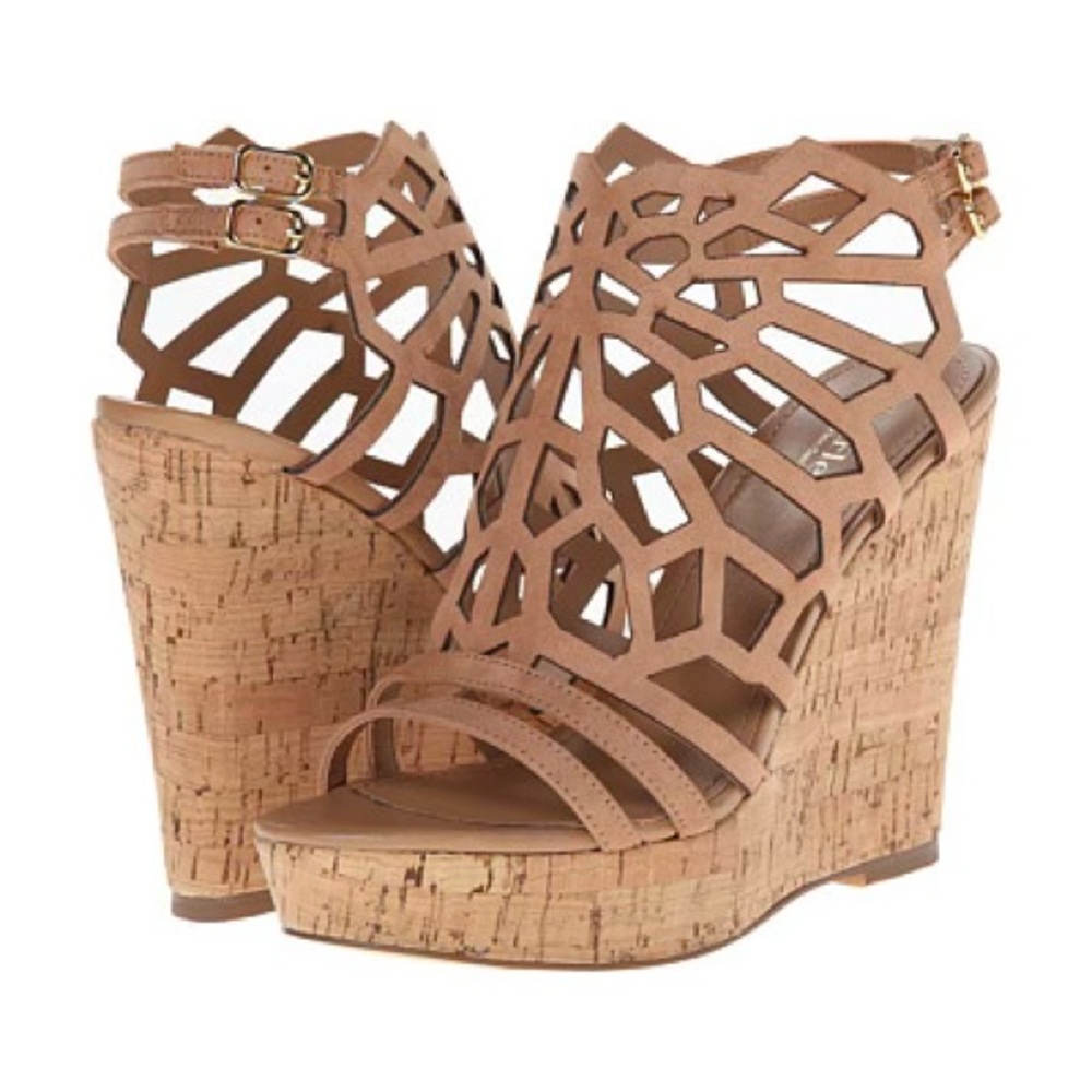 Style Charles Wedge Sandals Apple Nude Size 9.5"